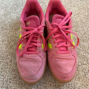 Adidas Women's Pink and Neon Green Sneakers